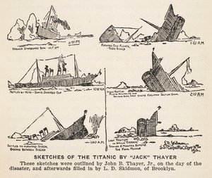 Sketches of Titanic sinking by John B. 